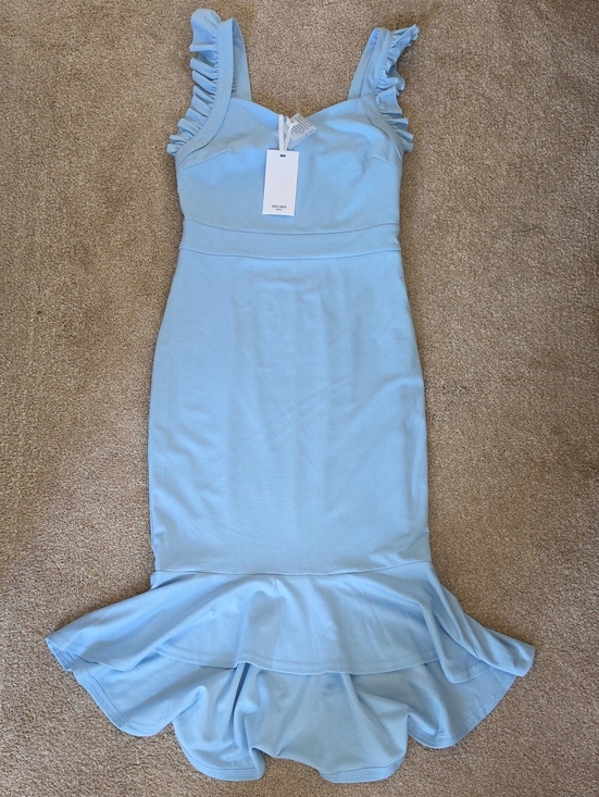 Grace Karin Dresses & Skirts - Light Blue Ruffle-Hem Midi Dress